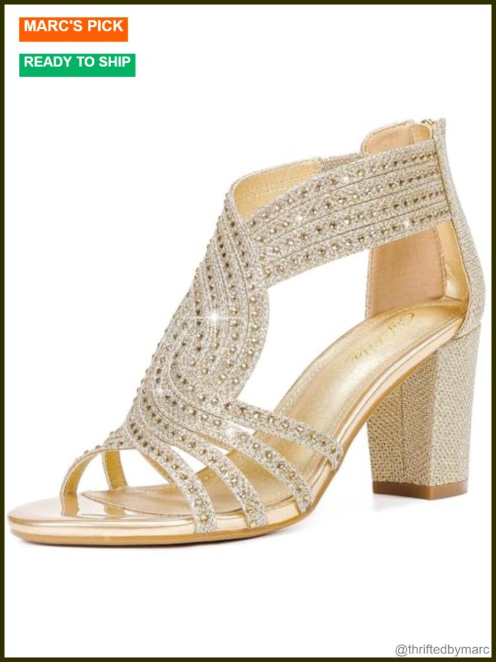 Women's Rhinestone Sparkly Chunky Block Heel Sandals Wedding Party Shoes
